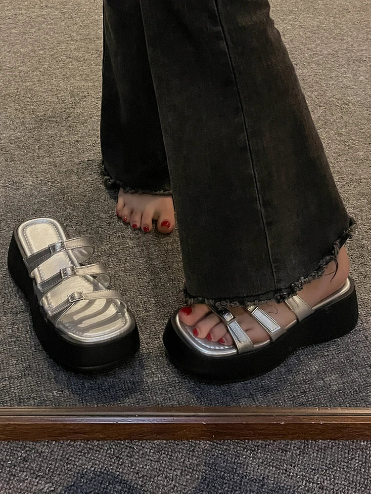 Shoes Ladies' Slippers Low Slipers Women Platform Butterfly-Knot Summer Rome Rubber Slides Basic Fabric Hoof Heels