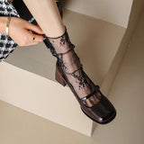 Women's Mary Jane Shoes Spring Retro Solid Colour High Heels Spring Autumn Square Head Lightweight Pumps Salto Alto Feminino