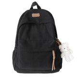 Women's Fashion Corduroy Backpack, Large Capacity with Cute Bear Pendant, Versatile Simple Design for High School And Junior High School