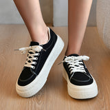 Women's Breathable Canvas Sneakers - Classic Thick Sole, Versatile Casual Shoes with Lace-Up Design