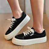 Women's Breathable Canvas Sneakers - Classic Thick Sole, Versatile Casual Shoes with Lace-Up Design