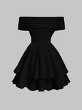 Elegant Sleeveless A-line Off Shoulder Dress - Ruffle Hem Solid Color Spring & Summer Women's Clothing