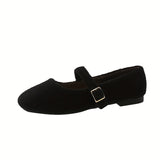 Ultrafine Fiber Mary Jane Flats - Comfortable All-Season Slip-On Shoes - Plush Velvet Lining, Solid Color, Regular Toe, Rubber Sole