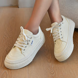 Women's Breathable Canvas Sneakers - Classic Thick Sole, Versatile Casual Shoes with Lace-Up Design