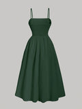 Elegant Solid Color Polyester A-Line Dress for Women, All-Season Strapless Shirred Detail, Woven Pendulum Style, Perfect for Adult - Green