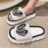 Comfortable Casual Open Toe Plush Shoes - Warm Heart Decor Slippers - Indoor Home Slippers