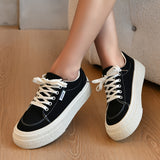 Women's Breathable Canvas Sneakers - Classic Thick Sole, Versatile Casual Shoes with Lace-Up Design