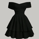 Elegant Sleeveless A-line Off Shoulder Dress - Ruffle Hem Solid Color Spring & Summer Women's Clothing