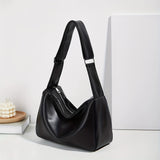 Large Capacity Black PU Leather Shoulder Bag, Fashionable Hobo Style Handbag For Women