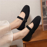 Ultrafine Fiber Mary Jane Flats - Comfortable All-Season Slip-On Shoes - Plush Velvet Lining, Solid Color, Regular Toe, Rubber Sole