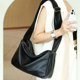 Large Capacity Black PU Leather Shoulder Bag, Fashionable Hobo Style Handbag For Women