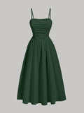 Elegant Solid Color Polyester A-Line Dress for Women, All-Season Strapless Shirred Detail, Woven Pendulum Style, Perfect for Adult - Green