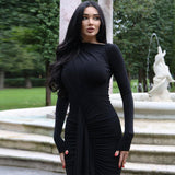 fashion sexy long-sleeved hip skirt autumn and winter women's clothing new slit fishtail dress female