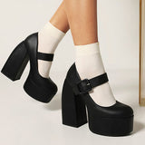 Pure Color Chunk High Heel Mary Janes Shoes