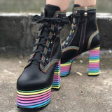 Sweet Mixed Colors Cross Lacing Platform High Heel Boots MK0797