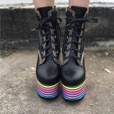 Sweet Mixed Colors Cross Lacing Platform High Heel Boots MK0797