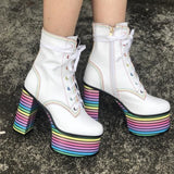 Sweet Mixed Colors Cross Lacing Platform High Heel Boots MK0797