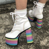 Sweet Mixed Colors Cross Lacing Platform High Heel Boots MK0797