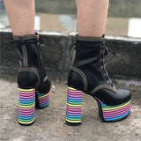 Sweet Mixed Colors Cross Lacing Platform High Heel Boots MK0797