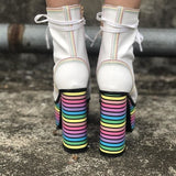 Sweet Mixed Colors Cross Lacing Platform High Heel Boots MK0797