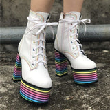 Sweet Mixed Colors Cross Lacing Platform High Heel Boots MK0797