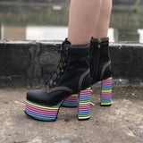 Sweet Mixed Colors Cross Lacing Platform High Heel Boots MK0797