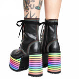 Sweet Mixed Colors Cross Lacing Platform High Heel Boots MK0797