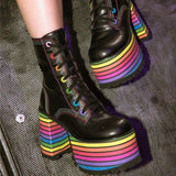 Sweet Mixed Colors Cross Lacing Platform High Heel Boots MK0797