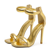 Summer Silver Gold Peep Toe High Heel  Sandals Sexy Buckle Strap Ankle-Wrap Ladies Club Women Stripper Shoes