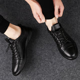 Classic White Sneakers Men Casual Leather Shoes Male Lace-Up Genuine Leather Flats Fashion Korean Simple Footwear Size 47