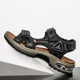 Brand  summer men's sandals leather men's first layer cowhide gladiator Roman men's beach sandals cushion soft wading shoes