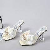 Transparent Slippers For Women  Summer Fashion Pink Butterfly-knot Designer Sandals Clear Heels Size 46 Female Shoes