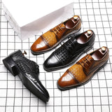 Men's Woven Leather Dress Shoes Mens Classic Vintage Derby Shoes Brogue Shoes Men Lace-Up Business Office Party Wedding Shoes