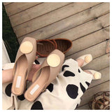 Brand Designer Women Slippers Slip On Mules Flat Heel Casual Shoes British Buckle Slides Wooden Block Heels Summer Footwear