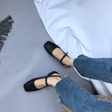 Women Spring  Mules Shoes Sandals Back Strap Square Toe Shallow Slides Casual Outdoor Slip On Flat Single Shoes