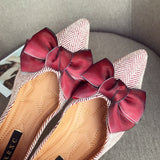 Women Flat Heel Shoes Big Silk Bowknot 31-46 Plus Big Size Pointed Toe Lady Flats Casual Sweet Soft Sole Solid Color Moccasins