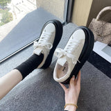 Heighten Platform Mid Heel Lolita Board Shoes Women Big Head Student Muffin Thick Bottom Autumn Sports Black White Pu Sneakers