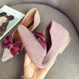 Women Flat Heel Shoes Big Silk Bowknot 31-46 Plus Big Size Pointed Toe Lady Flats Casual Sweet Soft Sole Solid Color Moccasins