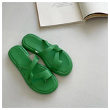 Fashion Wedge Slippers Female Slide Women Casual Flip Flops Brand Sandal Luxury Soft Flat Beach Shoes Green