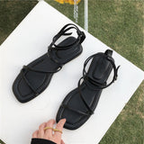 Fashion Women Sandals Flat Heel Narrow Band Back Strap Summer Gladiator Shoes Ladies Casual Summer Beach Slides