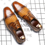 Men's Woven Leather Dress Shoes Mens Classic Vintage Derby Shoes Brogue Shoes Men Lace-Up Business Office Party Wedding Shoes