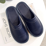 Autumn Winter Indoor Shoes Men's Slippers Plus Size 47 48 Man Concise Navy Blue Slides Simple Leather Home Slippers For Men