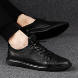Classic White Sneakers Men Casual Leather Shoes Male Lace-Up Genuine Leather Flats Fashion Korean Simple Footwear Size 47