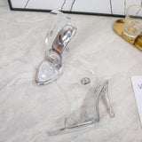 Transparent Sandals Women Silver Clear Pvc Sandals Stiletto High Heeled Sandals Woman Sexy Crystal Shoes Stripper Wedding Size43