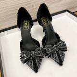 Luxury Pearl Crystal Bowtie White Wedding Shoes Women Autumn Brand Designer High Heels Pumps Woman Thin Heeled Party Shoes