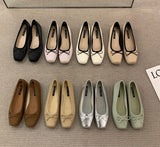 Classic Female Flats Ballerina Shoes Women Fashion Square Toe Pleated Ballet Bow Knot Shallow Moccasin Casual Loafer Sliver