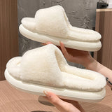 Fluffy Fur Home Slippers Women Winter  Non-slip Indoor Floor Shoes Thick Bottom Home Cotton Furry Slippers Flip Flops