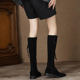 Shoes for Woman Elegant with Low Heels Women's Boots Tassel Long Footwear Winter Knee High Shaft Black Gothic Fashion Boot