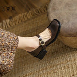 Shoes for Woman Japanese Style Lolita Women's Summer Footwear Square Heels Mary Jane Toe Black Platform High Pumps Gothic E