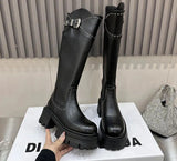 Platform Punk Women's Long Boots Fashion Back Zippers Knee High Botas Ladies Elegant Thick Bottom Shoes Winter Women's Footwear